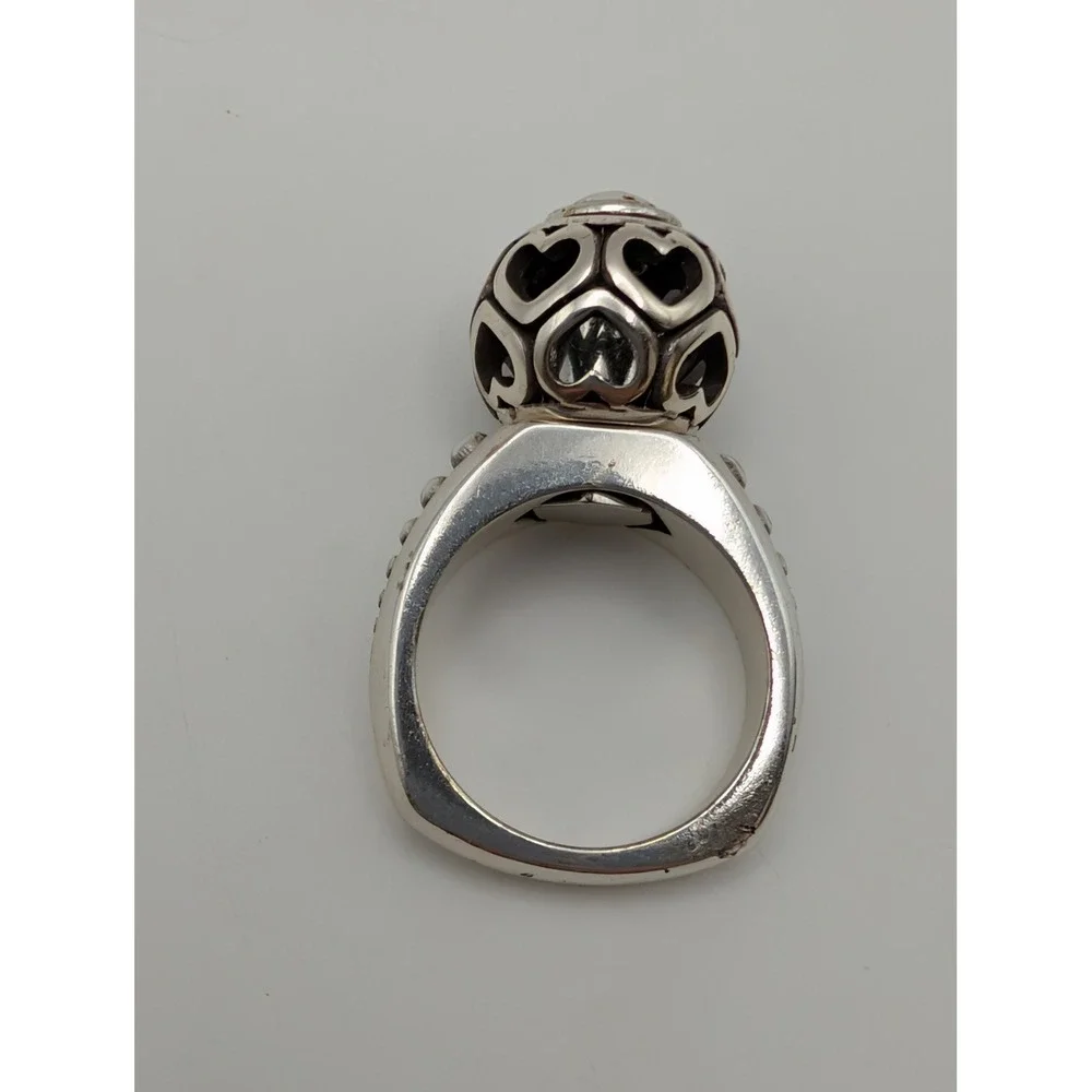 Brighton Silver Tone Swivel Heart Filigree Orb Statement Ring Size 6.5 with Box